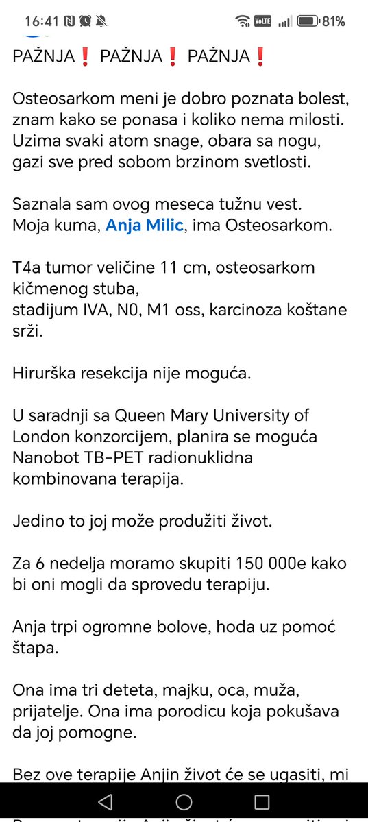 milabezkrila's tweet image. Ljudovi, molim za RT
Ženica nema puno vremena, ko može naravno neka pomogne.
Pomagala je mnogima dok je mogla, sad je pomoć potrebna njoj.

Rt Rt Rt
