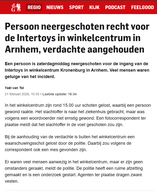 Persoon neergeschoten in winkelcentrum Arnhem