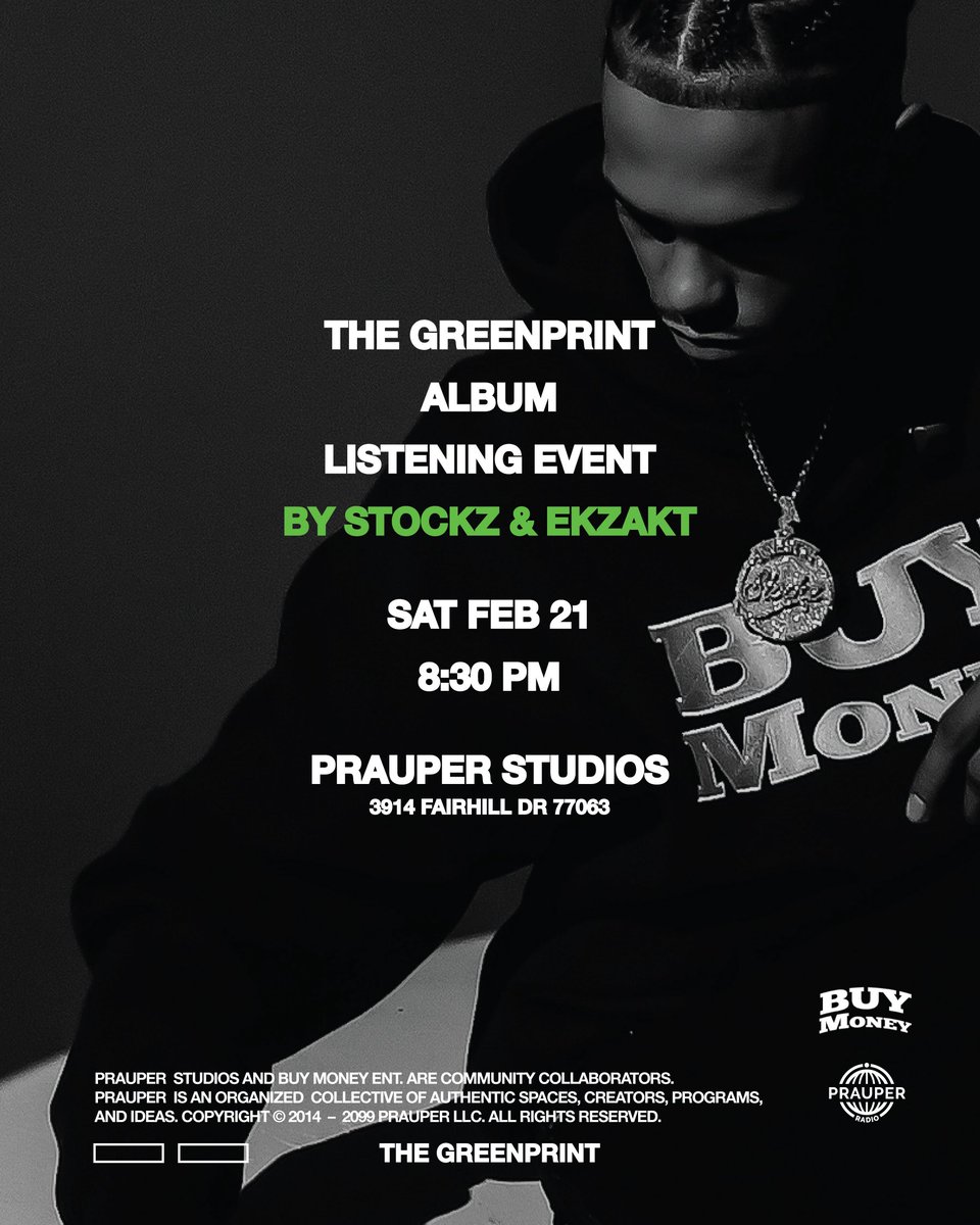 Tonight we celebrate the release of “The Greenprint” in Houston, TX 📈

First 30 people to arrive with proof of album purchase get a gift bag and a GOLD ✨

RSVP partiful.com/e/EihRipFGeyIf…