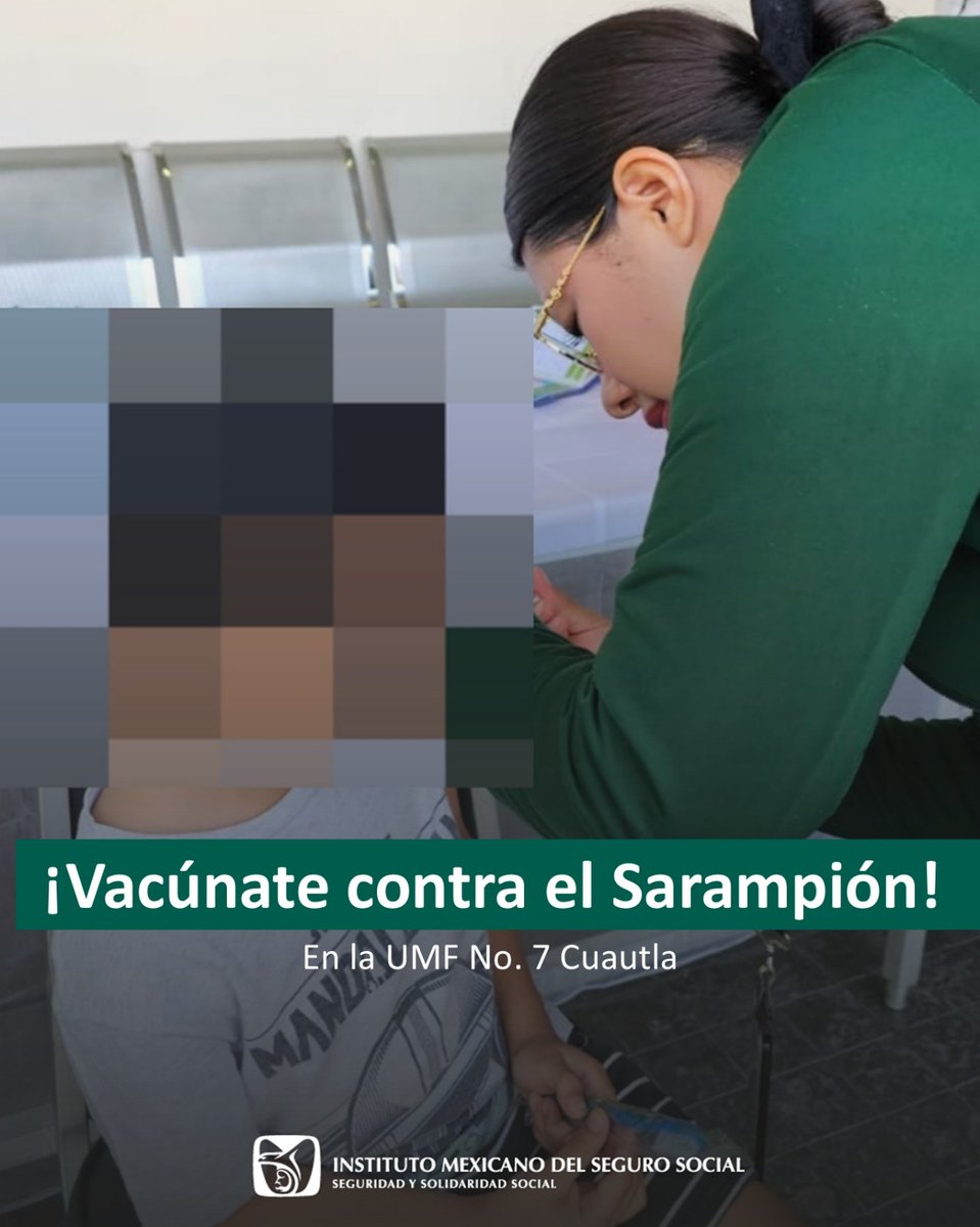 💉✨ ¡Es momento de cuidarnos!

Acude a las UMF y CSS del #IMSSMorelos y protégete del sarampión.

👶 Niñas y niños de 6 a 11 meses
🧒 Niñas y niños de 1 a 12 años
🧑 Personas de 13 a 49 años que no cuenten con dos dosis

📍 Sábado y domingo | 8:00 a 20:00 horas