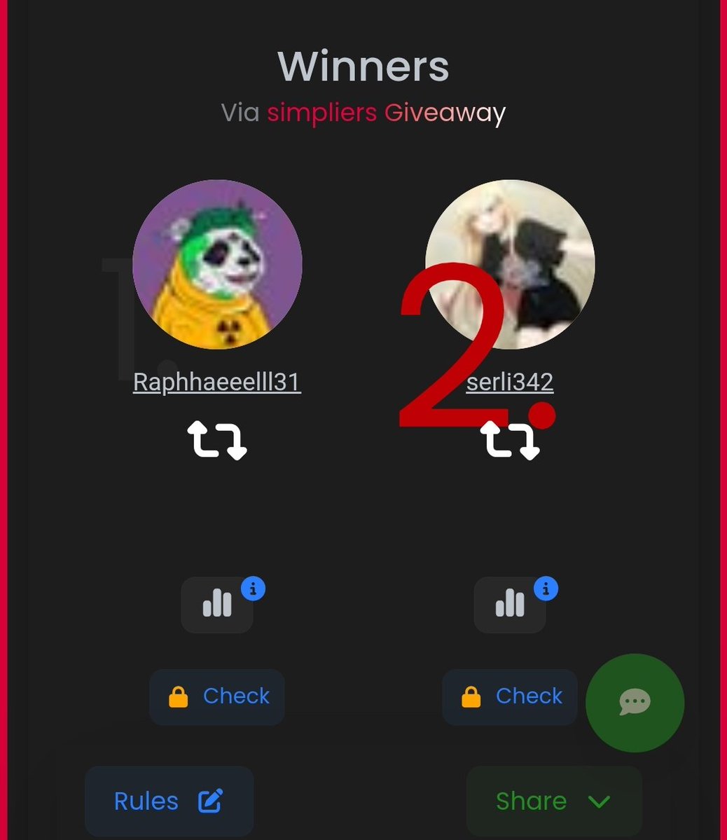 Congratulations to <a href="/Raphhaeeelll31/">Raphhell 💥</a> &amp; <a href="/serli342/">Cyrill Marvin☯️</a> the winner of Our Ga, I have resulted my giveaway via <a href="/simpliershello/">simpliers</a>.

Results are in the link below! smpl.rs/g/OEGEKU

Thank Y'all for participating and stay Tune for more Giveaways in the future 🧟‍♂️ 

Stay undead.