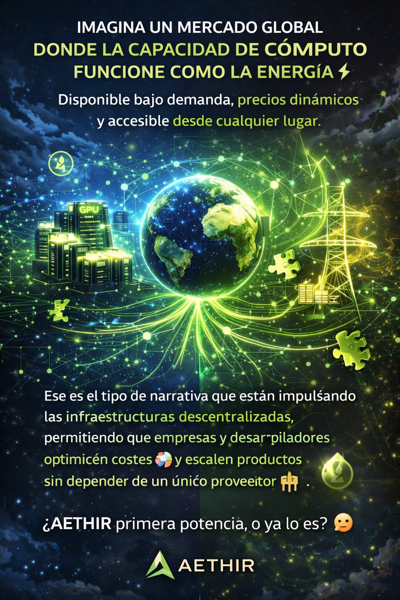 🌍💡 Imagina un mercado global donde la capacidad de cómputo funcione como la energía ⚡

Disponible bajo demanda, con precios dinámicos y accesible desde cualquier lugar.

Ese es el tipo de narrativa que están impulsando las infraestructuras descentralizadas, permitiendo que