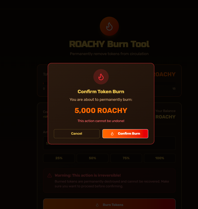 Some people talk about conviction.
Some people prove it.
Today, a holder chose to burn their own tokens.

Not for hype.
Not for attention.
But for scarcity. For long-term value. For the project.

That kind of action hits different.
Roachy has its own built-in burning tool, and
