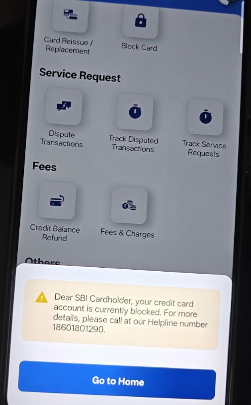kartikulations's tweet photo. @SBICard_Connect Hi team, I am getting following error even though my credit card account is not blocked . Please address this asap https://t.co/FRblvlOtlh