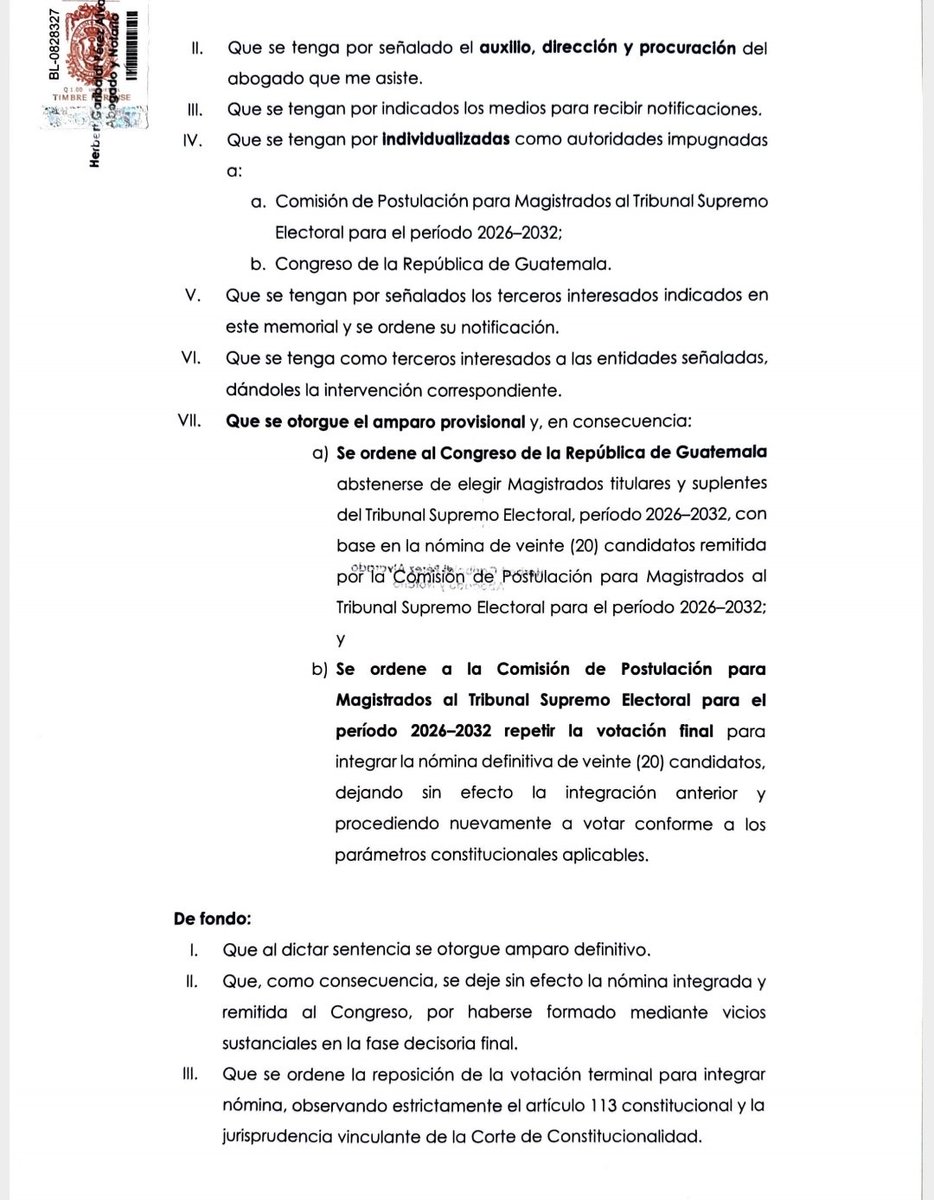 dcuevas_pl's tweet photo. #PostuladoraTSE
Ingresa un nuevo amparo contra la nómina de 20 candidatos al TSE qué busca frenar la elección de magistrados en el @CongresoGuate por aparentes violaciones en la integración de la lista. El amparo ingresó a la CC a nombre de cuatro aspirantes al @TSEGuatemala. https://t.co/tvou5URdwA