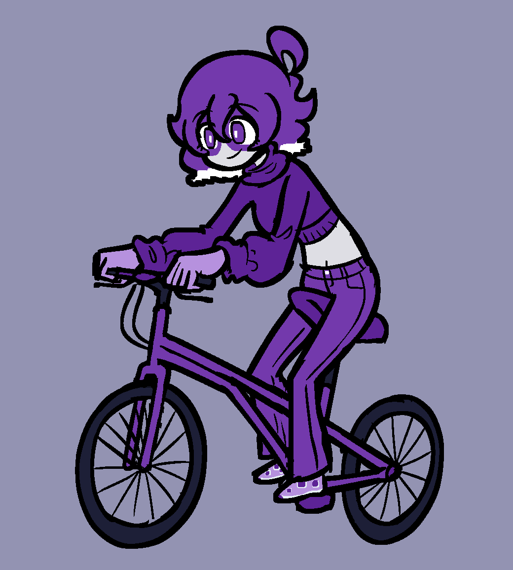 PurpIeNamako's tweet photo. Namako on a bike; drawing this was torture https://t.co/v8rhTZQp7K
