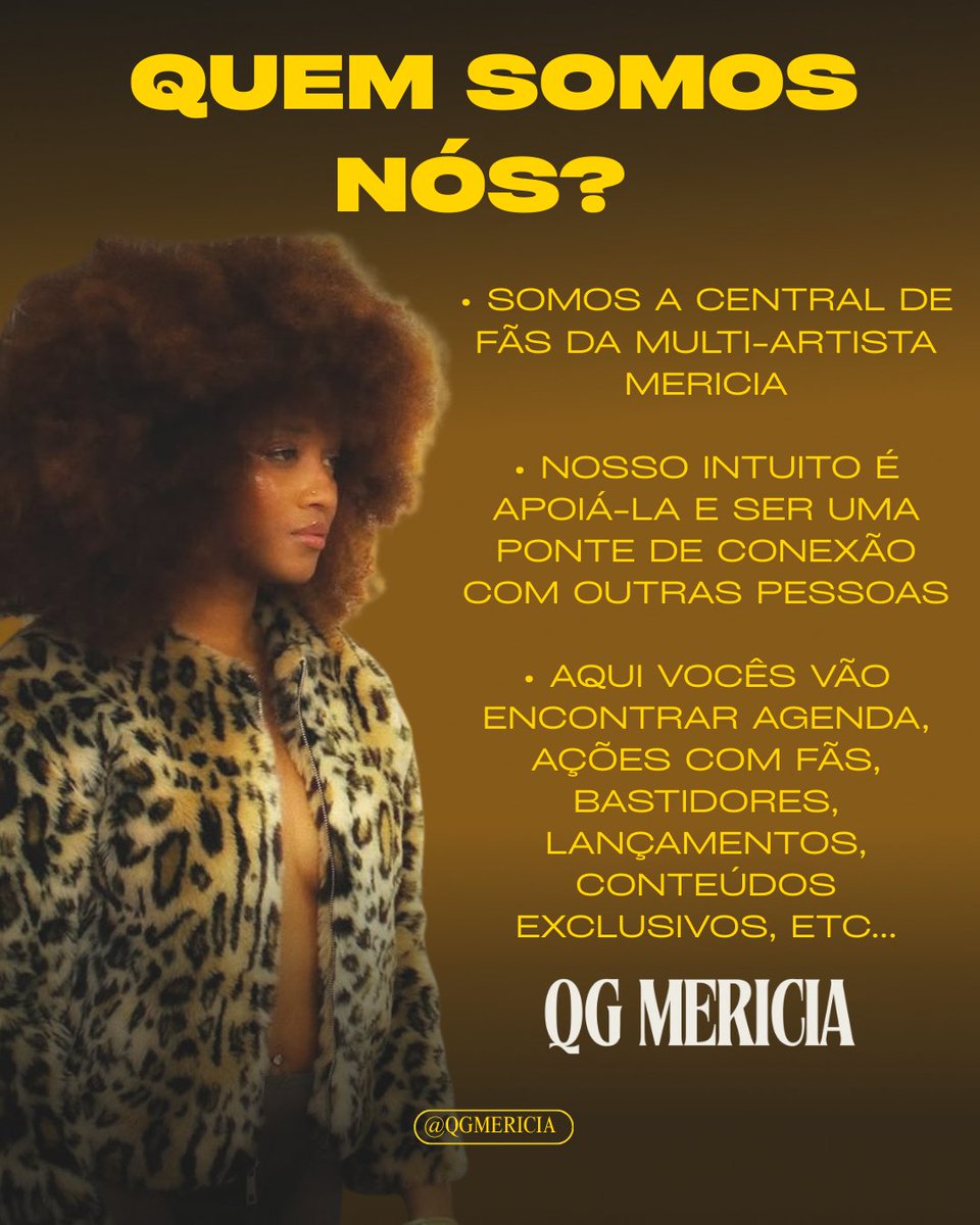 qgmericia's tweet photo. ● BEM VINDOS AO QG MERICIA ● 
    • Quem somos nós? Somos a central de fãs da Mericia 
   • Nosso intuito é apoiá-la e ser uma ponte de conexão com outras pessoas 
   • Aqui vocês vão encontrar agenda, ações com fãs, bastidores, lançamentos, etc...
● SIGA O QG NAS REDES ● https://t.co/shyZwxUjSB