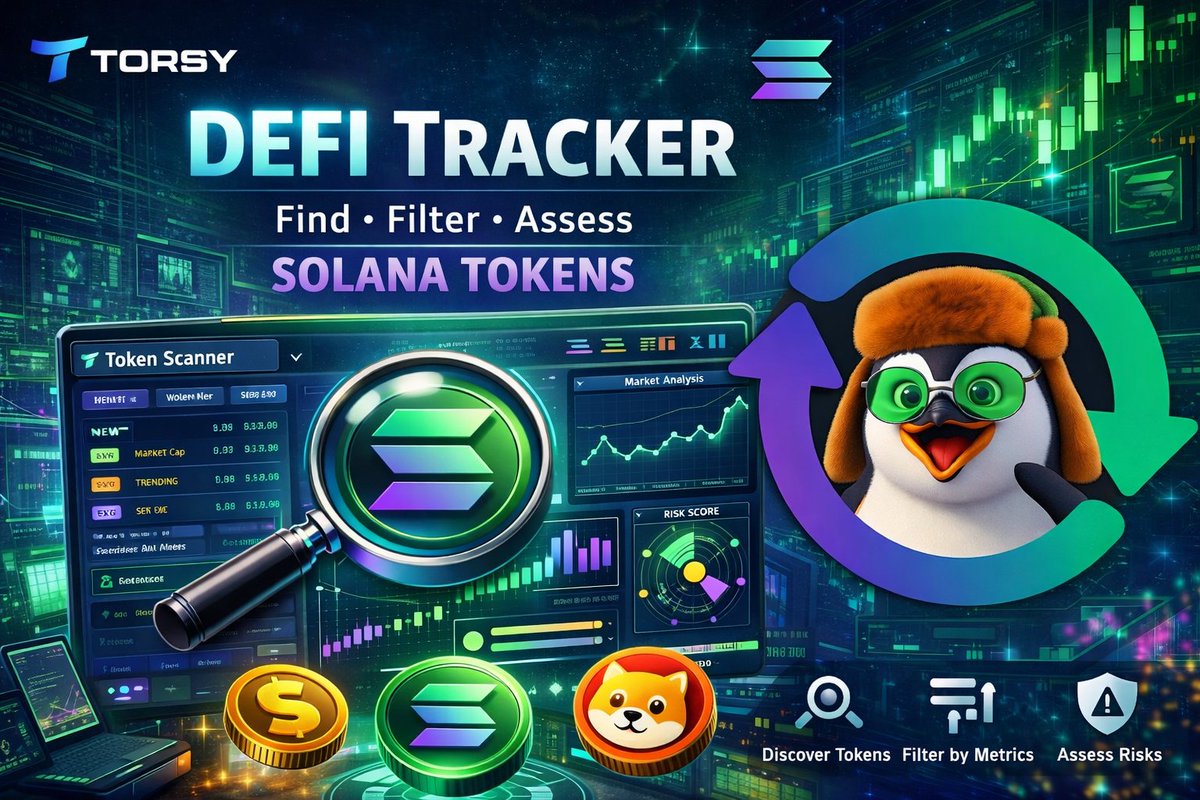 Big Announcement 🔊

#Torsy Team is launching DEFI Tracker next week.

A powerful tool built on Solana to help you:

🔎 Identify promising tokens
📊 Filter by key metrics
📈 Assess performance &amp; risk

Smarter discovery. Better decisions.

Stay tuned. 👀

#BTC #SOL #DEFI #Torsy