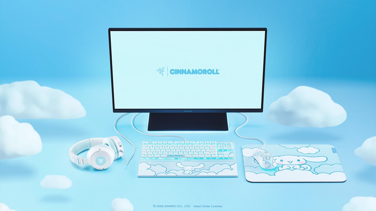 Razer's tweet image. Soft skies, cozy vibes, and dreamy Cinnamoroll energy. Which @Sanrio piece would you choose for your setup? rzr.to/cinnamoroll

#Razer #Cinnamoroll #Sanrio