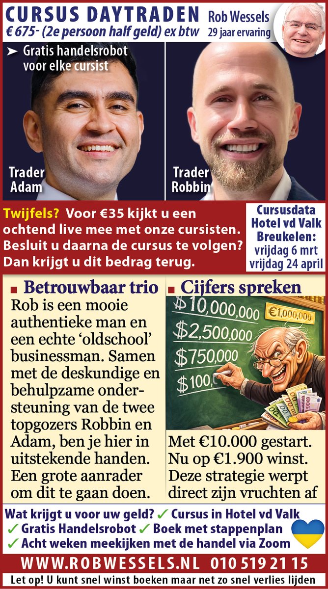 theRobWessels's tweet photo. #robwessels #daytraden #daytrading #cursusdaytrading #cursusdaytraden#cursus daytrading #cursus daytraden #aandelen #beurs #aex #dax #opties #beleggen #ayden #aegon #ahold #akzonobel #arcelormittal #asm #asml #asr #dsm #heineken #imcd  ing #kpn #nn #philips #prosus #randstad https://t.co/OYHuggr9rU