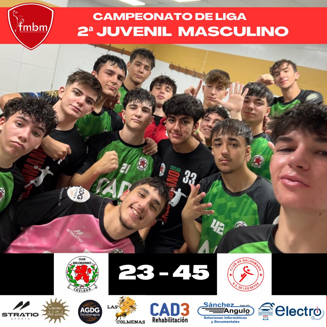CAMPEONATO DE LIGA 🤾‍♂️🤾

🤾‍♂️Jornada 21 de febrero (2ª Juvenil masculino)

➡️J1 - Criterio Olímpico - Grupo 1º/8º
BM Coslada 23 🆚 BM Sanse 45

#vamoscoslada❤️💚

cad3servicios.com
@electroicoslada
@fisioterapia_agdg
<a href="/sanchezangulo/">nysa</a>.sa
<a href="/cacaodelsol/">Cacao Del Sol Chocolate Shop</a>.es
@stratiosports
