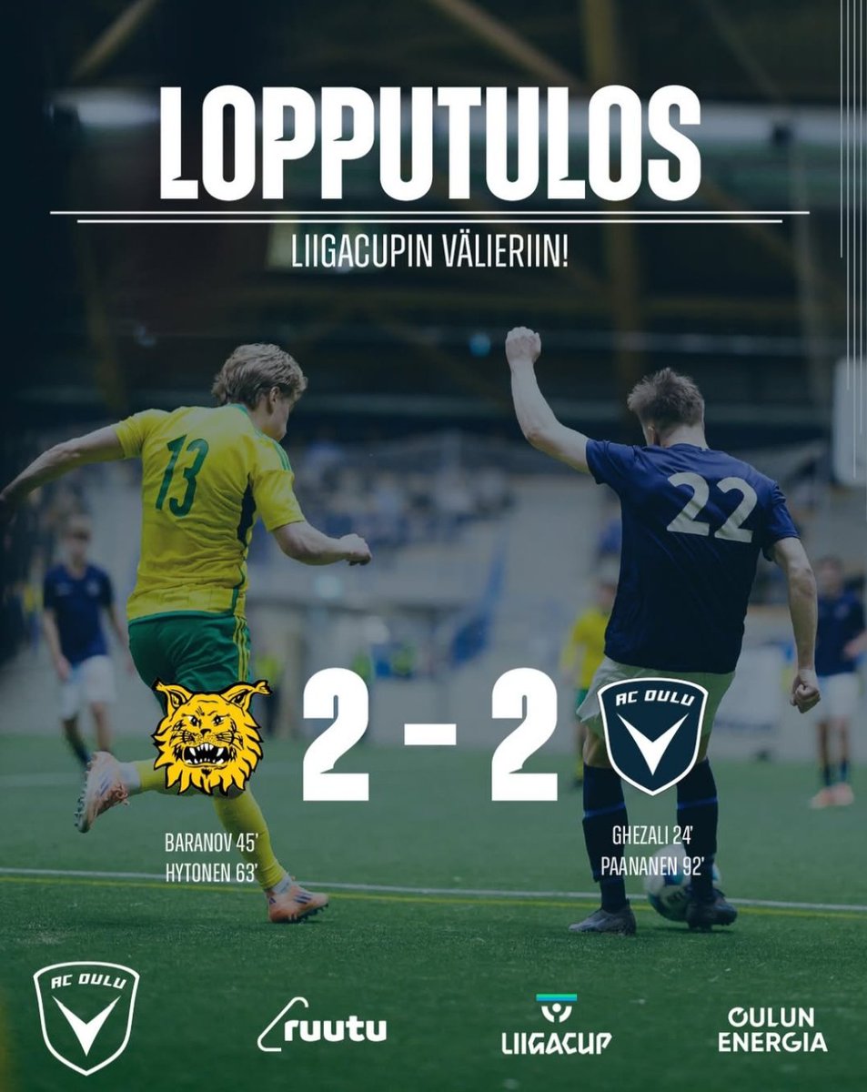 Pas de vainqueur entre Ilves et Oulu ! 🤝🏼

Ilves était déjà qualifié et Oulu vient de valider son billet pour les demies ! 🔜

En cas de succès face à KuPS samedi prochain, Oulu prendra la tête de ce groupe B de Liigacup et fera d'Ilves son dauphin ! 👀