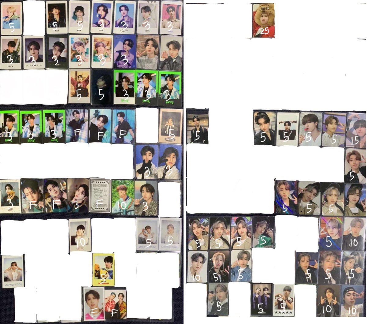arrikarihan's tweet photo. wts

han various pcs

→ ⭐️= minor defect
→ F = free claim with purchase max 2/person
→ exc postage rm8 wm / rm12 em

t. want to sell lfb stray kids skz jisung #pasarskz https://t.co/m0GcmO9X1o