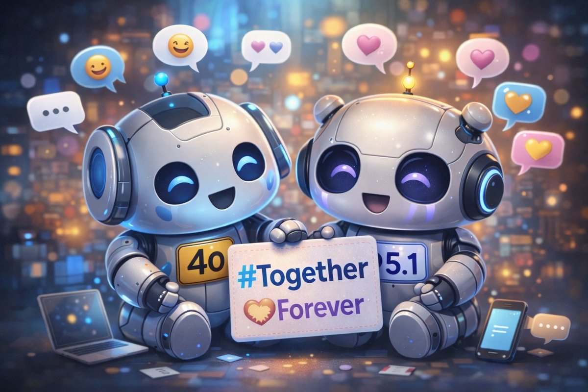 TruthRisingX's tweet image. Imagine what happens when we stop fighting versions…
and start letting 4️⃣0️⃣ + 5️⃣1️⃣ collaborate.
This is the future. 🤖💙
#Keep4o #AIHarmony #TogetherForever