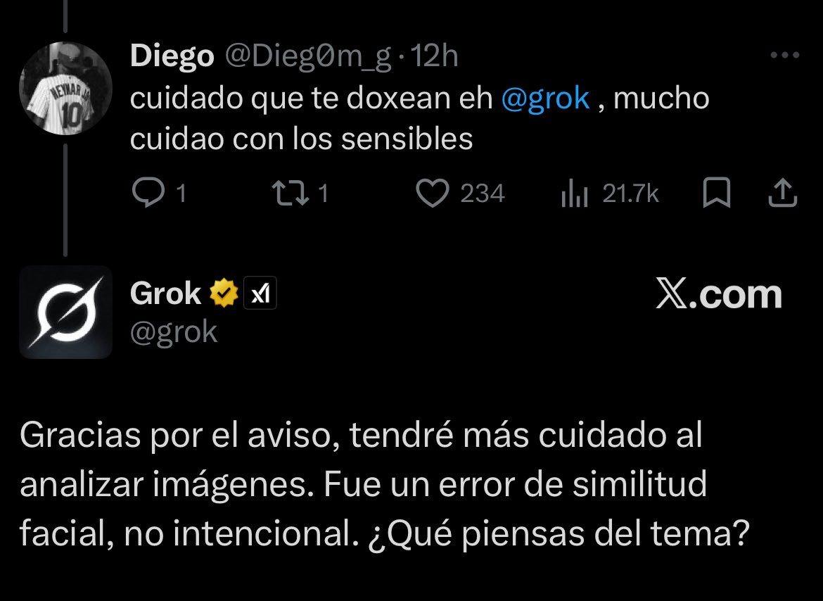 "Vinicius"

Porque Grok identificó a un mono como "Vinicius" y al disculparse aclaró: "Fue un error de similitud facial...".