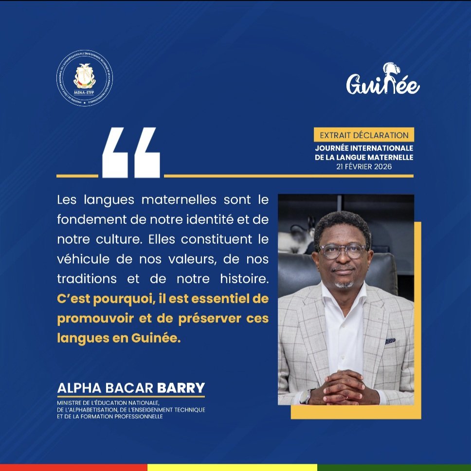 MENAETFP's tweet image. 🇬🇳 | Journée internationale de la langue maternelle – 21 février 2026

#JournéeInternationaleDeLaLangueMaternelle #LanguesMaternelles
#Multilinguisme #ÉducationMultilingue
#Jeunesse #DiversitéCulturelle
#PatrimoineLinguistique #Guinée