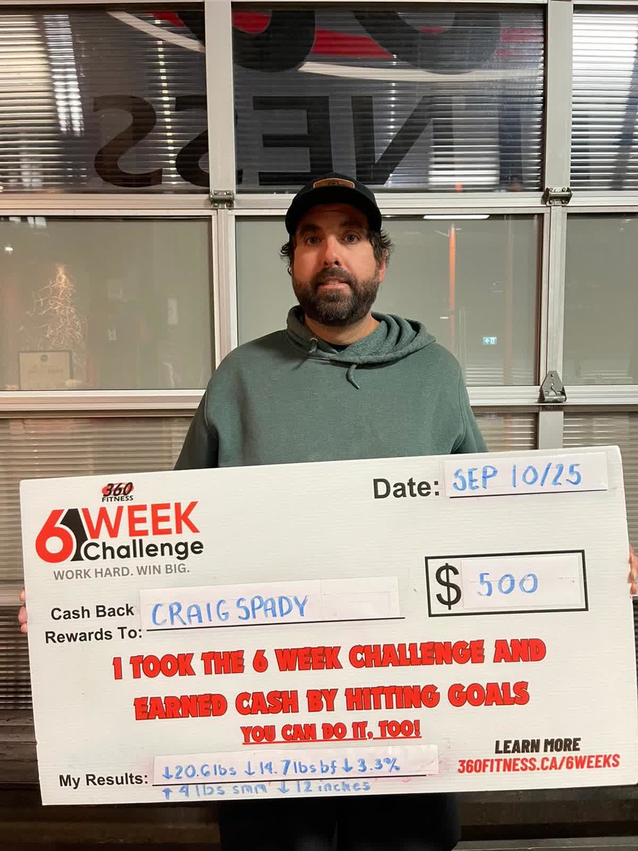 360FitnessRD's tweet image. Craig CRUSHED the 6 Week Challenge! 💥

✅ Lost 20.6 lbs
✅ Dropped 14.7 lbs body fat
✅ Cut 3.3% body fat
✅ Gained 4 lbs muscle
✅ Trimmed 12 inches

Who's ready for their own transformation? 👉 360fitness.ca/6weeks
💪 #6WeekChallenge #360Fitness