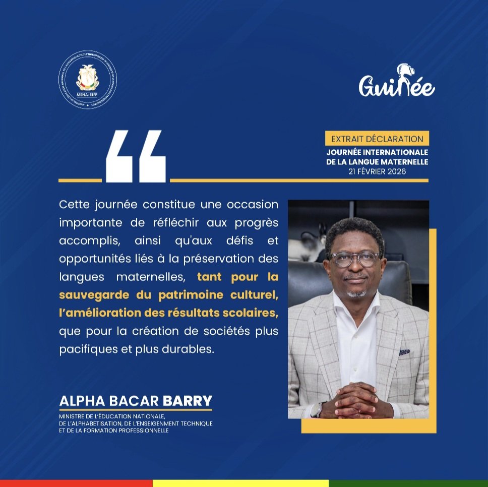 MENAETFP's tweet image. 🇬🇳 | Journée internationale de la langue maternelle – 21 février 2026

#JournéeInternationaleDeLaLangueMaternelle #LanguesMaternelles
#Multilinguisme #ÉducationMultilingue
#Jeunesse #DiversitéCulturelle
#PatrimoineLinguistique #Guinée