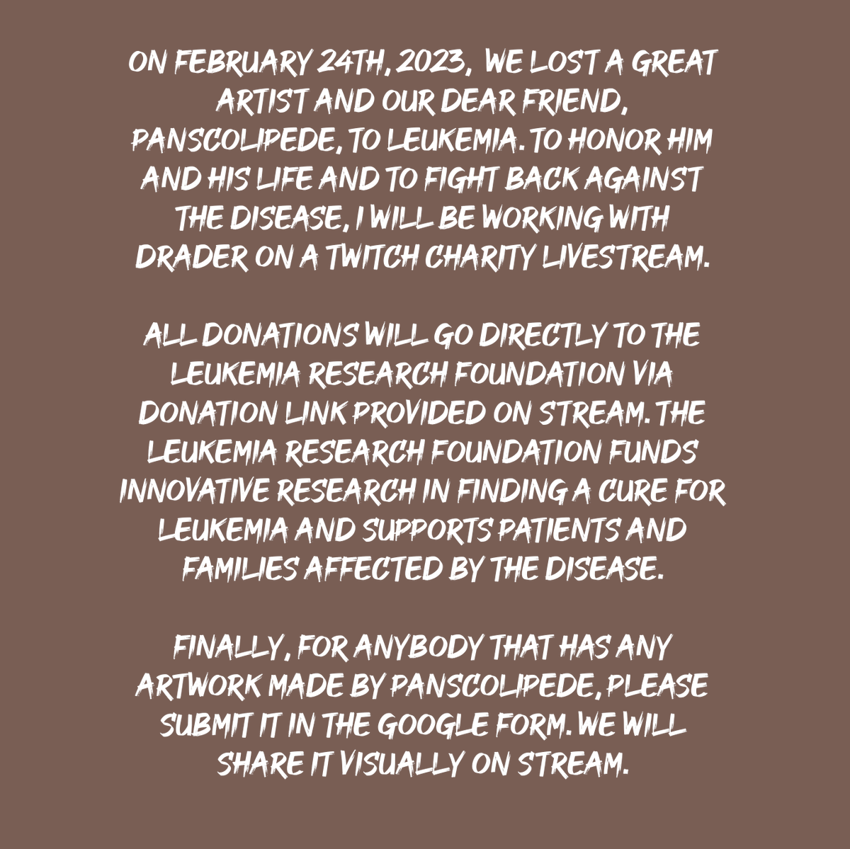 Hi everyone! I will be doing a charity stream with <a href="/Draderico/">Draderico</a>  ! Please read the information here.

forms.gle/9KgLVXy5mt5H9g…

twitch.tv/psychhydra