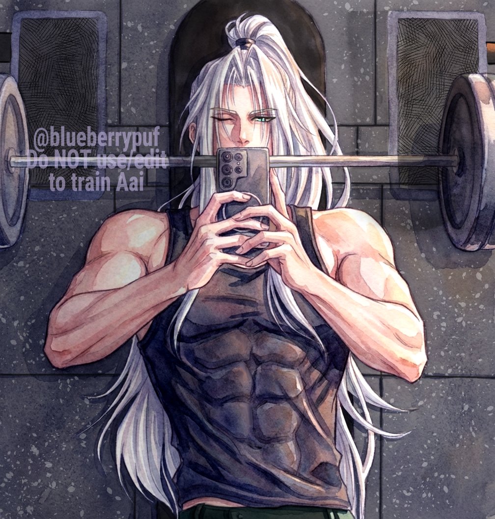 #Sephiroth hitting the bench press.Just a casual mirror selfie between sets. Bringing some watercolor gains to the timeline today. 🏋️‍♂️🤍

#セフィロス