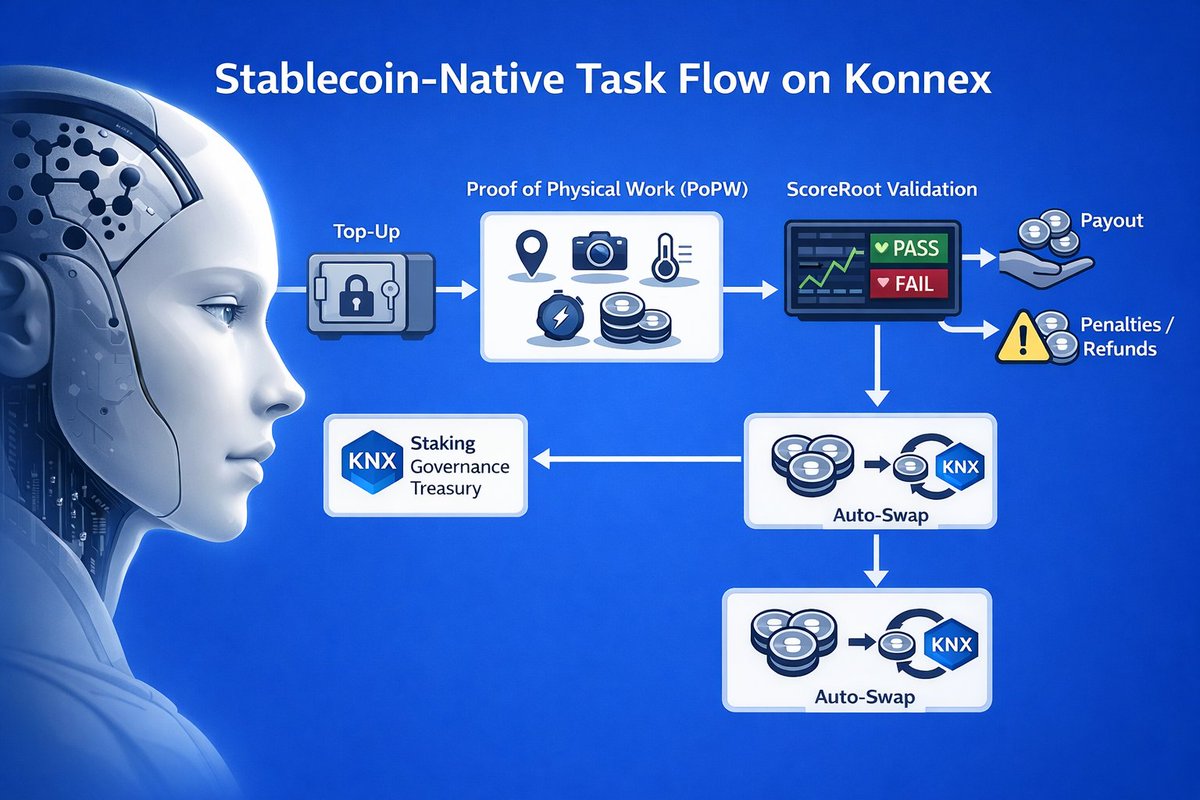 This is what a stablecoin-native task looks like on Konnex.

First, the payer tops up optionally through a card on ramp  and stablecoins are locked directly into on chain escrow.

Next, the executor performs the task and records Proof-of-Physical-Work.
Sensor data GPS, camera,
