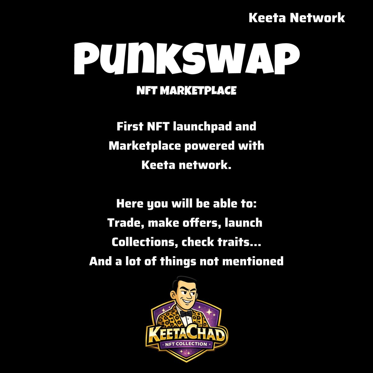 KeetaChad NFT is live!

$KTA is growing fast and NFT Markeplace has been deployed by <a href="/PunkSwapONKTA/">PunkSwap</a> 

Right now you can mint NFTs there!

#Keeta 

Punkswap.net