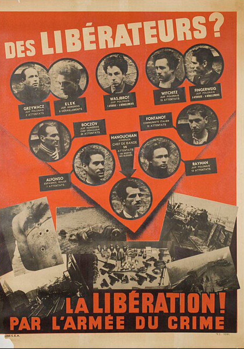 Il y a 82 ans, le 21 février 1944 les nazis fusillent au Mont Valérien 22 membres des FTP-MOI, partisans immigrés. 

Leur arrestation avait été facilitée par la traque menée par les Brigades Spéciales de la police française chargées de la lutte contre les « communo-terroristes »
