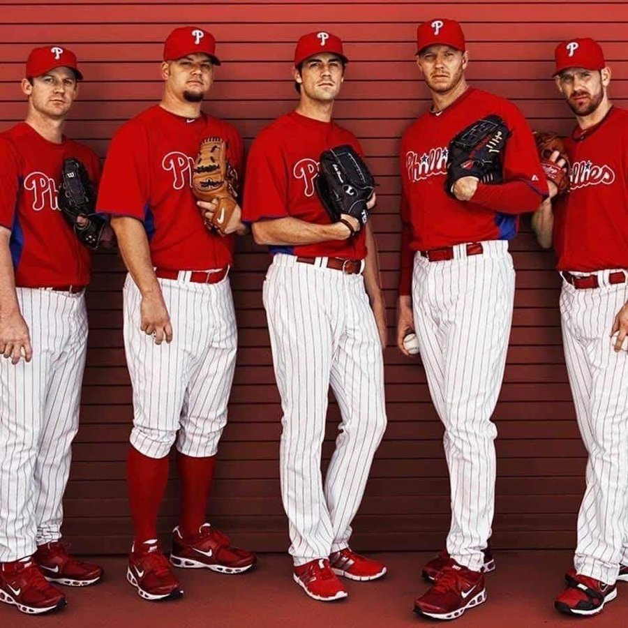 Halladay: 233.2 IP, 2.35 ERA, 2.20 FIP
Lee: 232.2 IP, 2.40 ERA, 2.60 FIP
Hamels: 216 IP, 2.79 ERA, 3.05 FIP
Oswalt: 139 IP, 3.69 ERA, 3.44 FIP
Worley: 131.2 IP, 3.01 ERA, 3.32 FIP
Blanton: 41 IP, 5.01 ERA, 2.63 FIP

What a rotation.