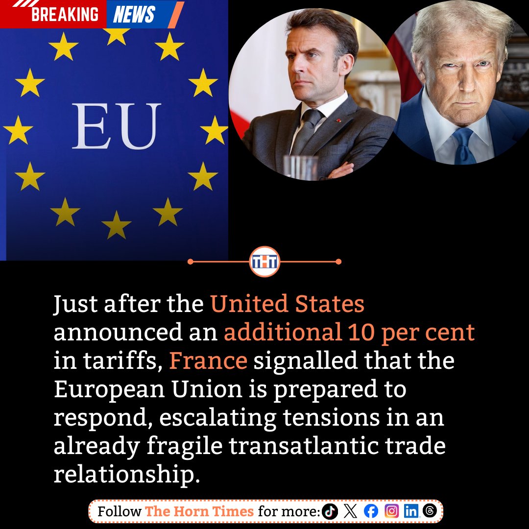 US–EU Trade Tensions Escalate.
After the US imposed an additional 10% in tariffs, France said the European Union is ready to retaliate against measures introduced by President Donald Trump. Trade tensions are rising again.

#USA #EU #Trade