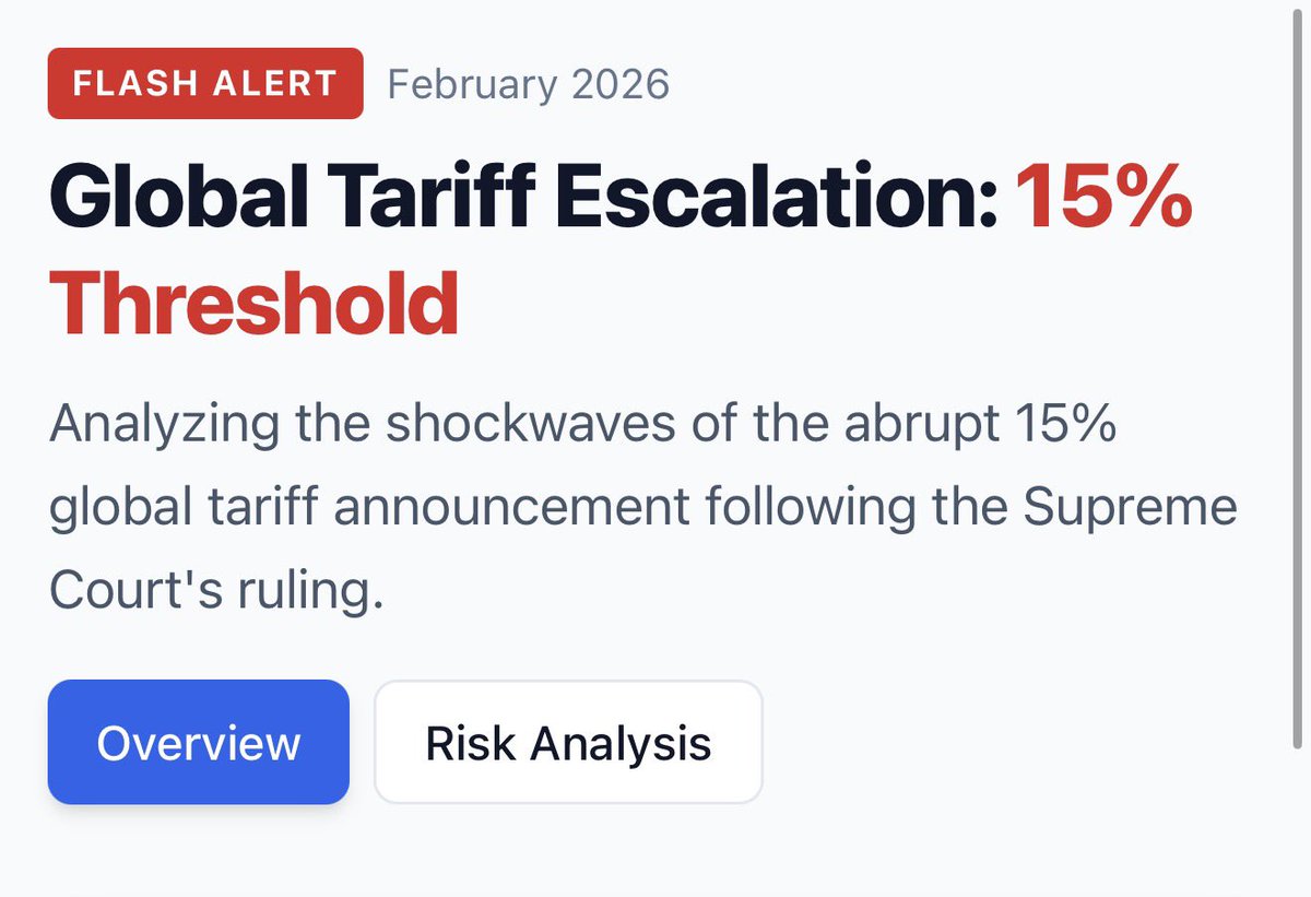 Trump shocked markets by announcing he will raise the global tariff to 15%, just one day after the U.S. Supreme Court ruled his previous tariff mechanism illegal. The abrupt escalation signals a dramatic escalation in trade tensions and could trigger retaliation, supply chain