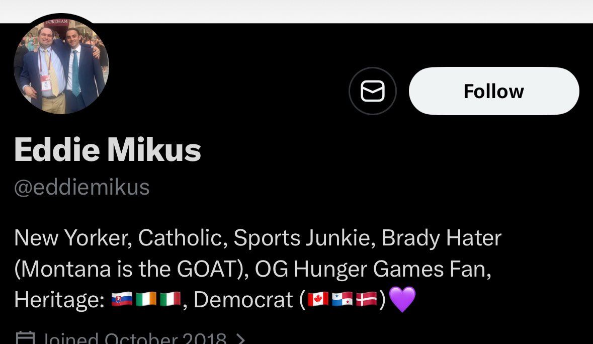 matt_hucko's tweet photo. @eddiemikus “New Yorker” who lists 6 other flags off instead of his own you absolute loser. So performative https://t.co/8ki44rmQI7