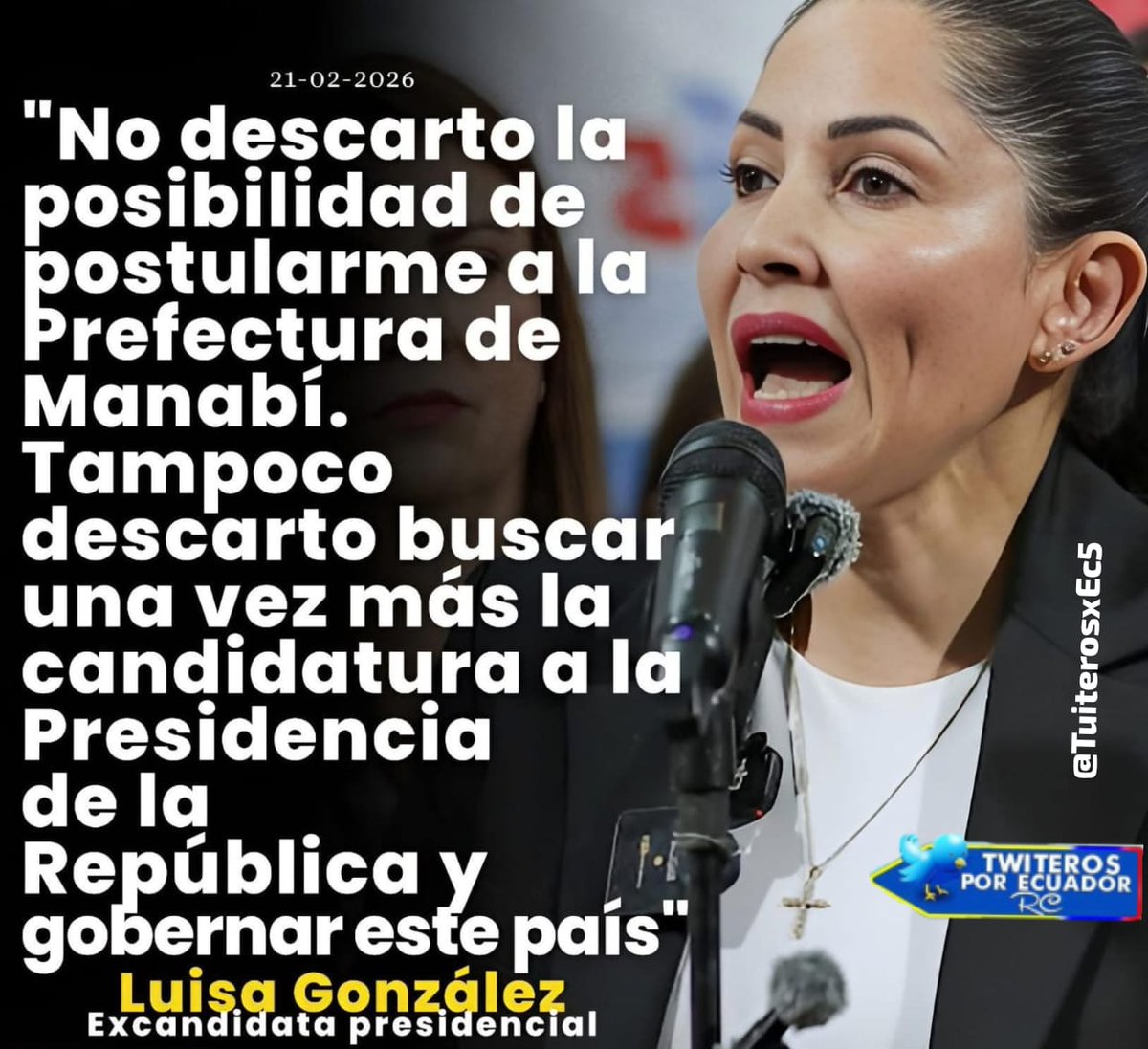 Con mucho cariño y afecto , recibimos esta noticia querida <a href="/LuisaGonzalezEc/">Luisa González</a> , nuestra legítima Presidenta, quien ganó en legal forma la Presidencia del Ecuador.
Futura Prefecta de MANABI 💚♥️ 
Todo nuestro respaldo. HLVS. ✊🇪🇨
<a href="/MashiRafael/">Rafael Correa</a>