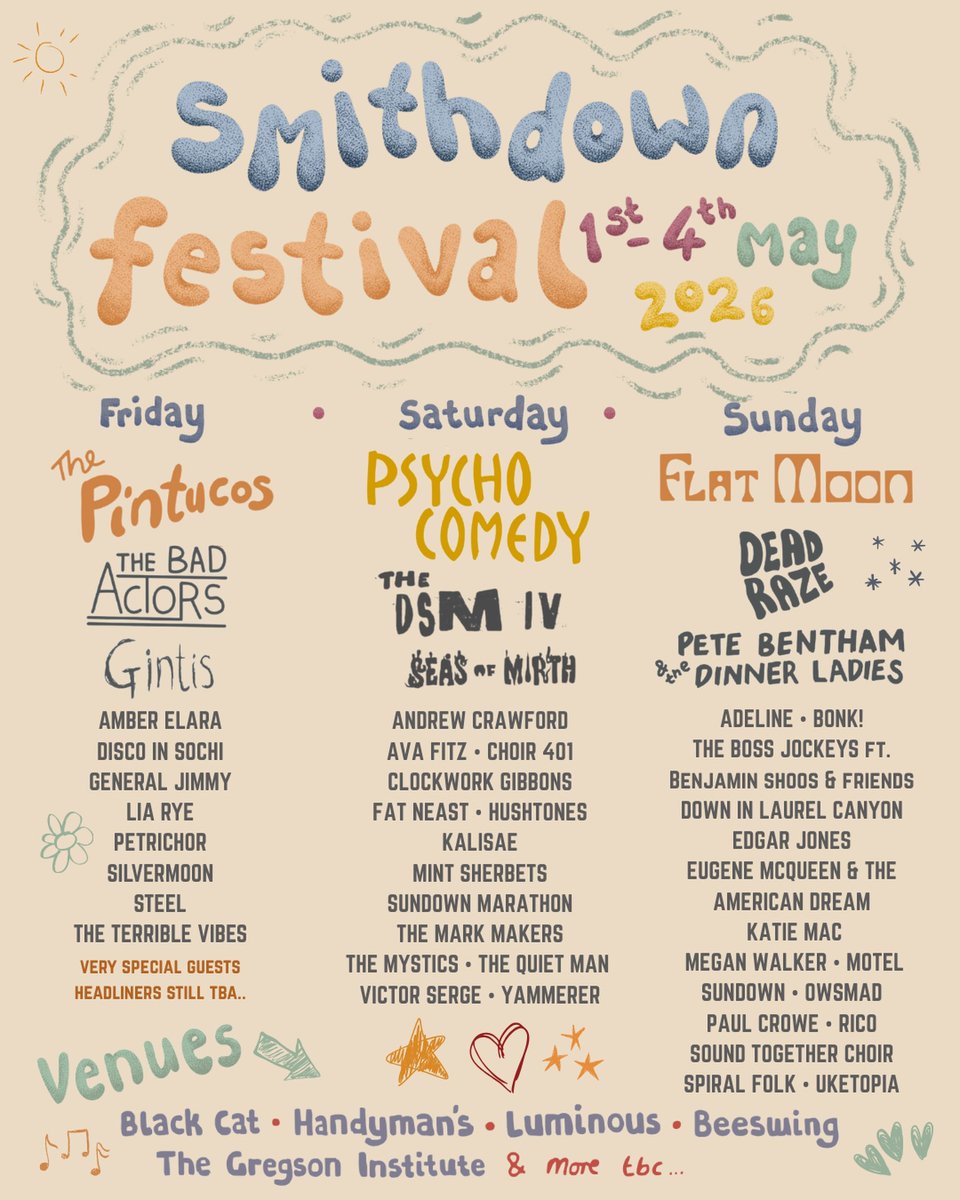 First Wave of Artists Announced for <a href="/SmithdownFest/">SmithdownFestival</a> 2026! May 1st - 4th!

Join us for loads of this at the <a href="/handymanbrewery/">Beer</a>/<a href="/handymanSmarket/">HANDYMAN SUPERMARKET</a>

#liverpoolmusic #liverpool #craftbeerliverpool #musicliverpool
