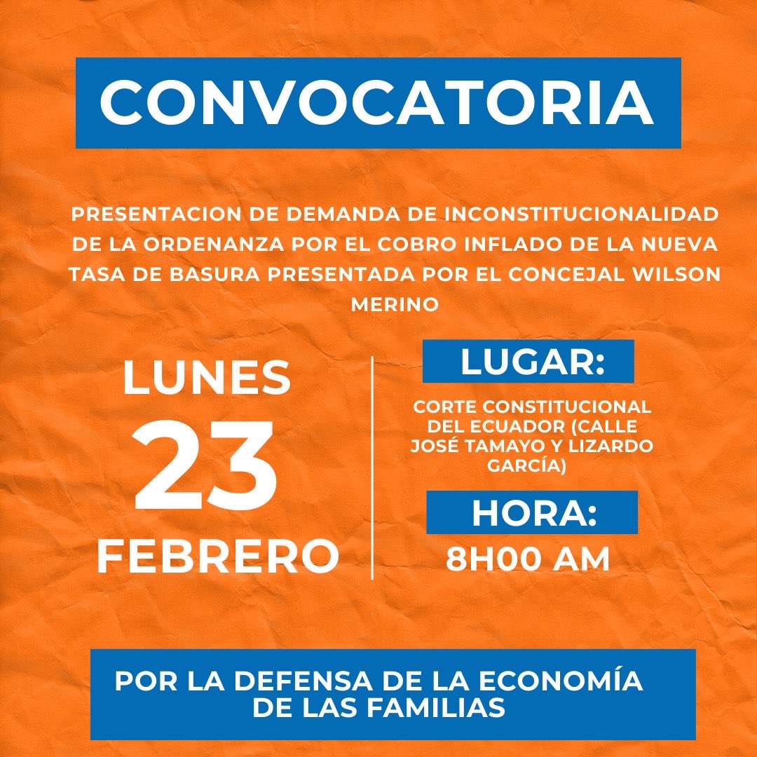 Por algo somos #IMPARABLES, quedarnos cruzados de brazos no es una opción.
Por eso, este día lunes estaremos alzando la voz y defendiendo el bolsillo de las familias #Quiteñas, ante tanto abuso del cobro inflado de la tasa de basura en la planilla de agua.

Tod@s a la