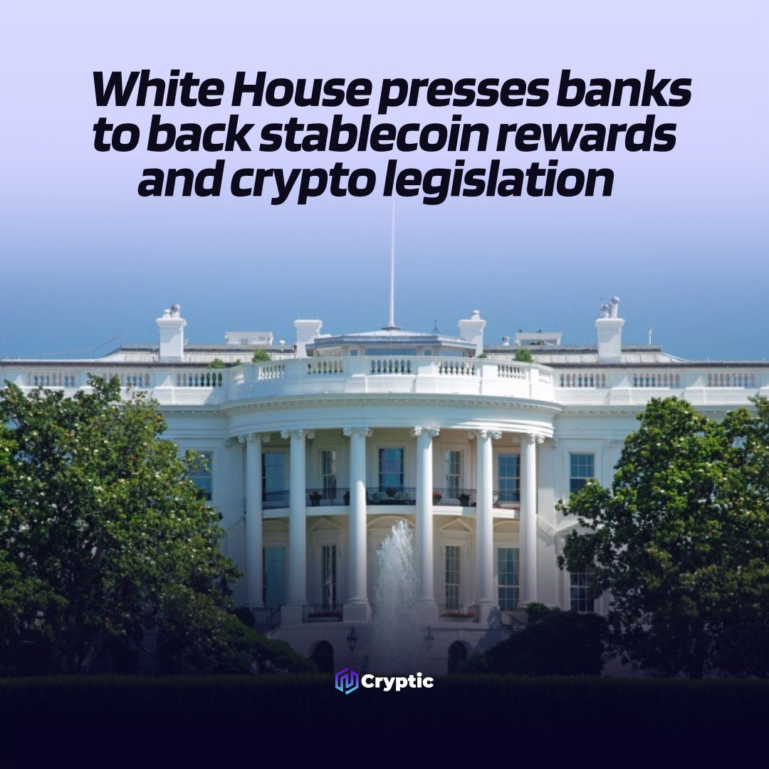 Cryptic_Web3's tweet photo. 🇺🇲LATEST: The White House has pressed major banks and crypto firms on stablecoin rewards and yield provisions, aiming to advance the U.S. crypto market structure bill and resolve key regulatory disagreements. https://t.co/4SheRtPsCh