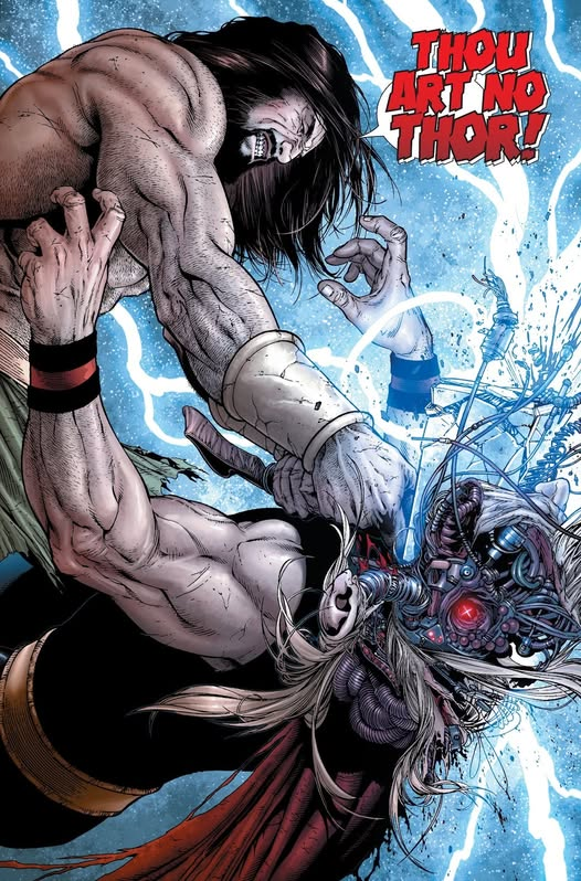 theunclebigshow's tweet photo. While Thor was missing, Iron Man and Reed Richards created a cyborg clone called Ragnarok using his DNA. It had the hammer. The lightning. The strength. But it didn’t have Thor’s heart.

In Civil War #7, Hercules tore it apart, smashing its head in and declaring it no Thor. https://t.co/0oROXphg1m