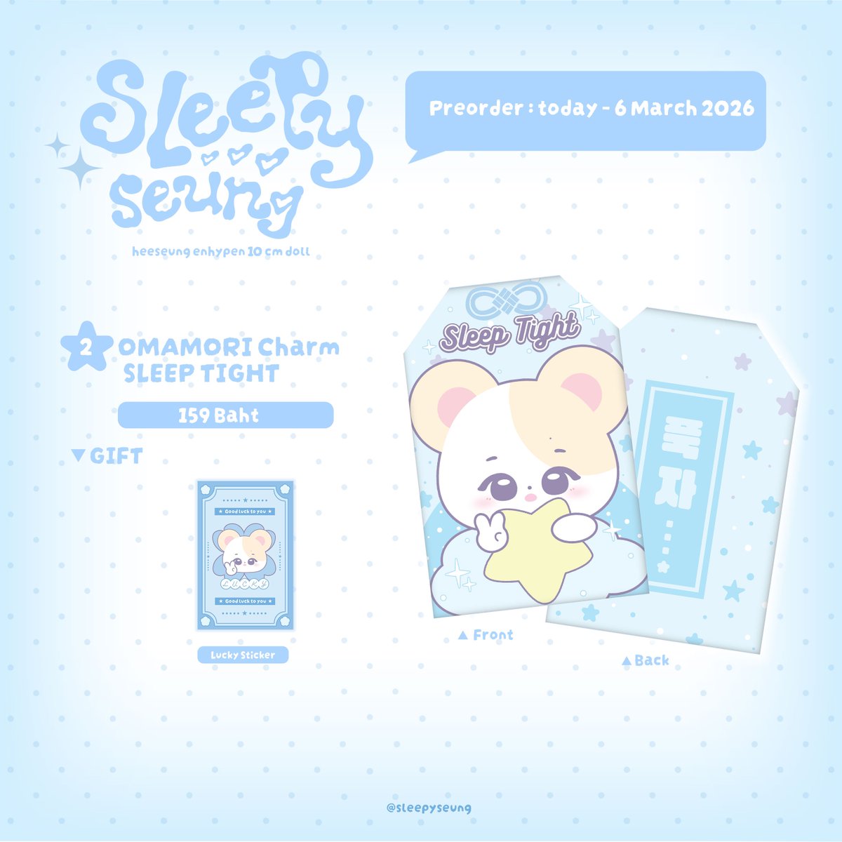 ina go | 🇹🇭 heeseung enhypen — 🌙✨ Sleepyseung (Wake up Ver) 🐹💤 by <a href="/sleepyseung_/">Sleepyseung</a> 

Sleepyseung Doll : IDR 267,500
   - 10 cm doll
   - Gift : keychain, sticker

Omamori Charm : IDR 107,500
   - Gift : sticker
