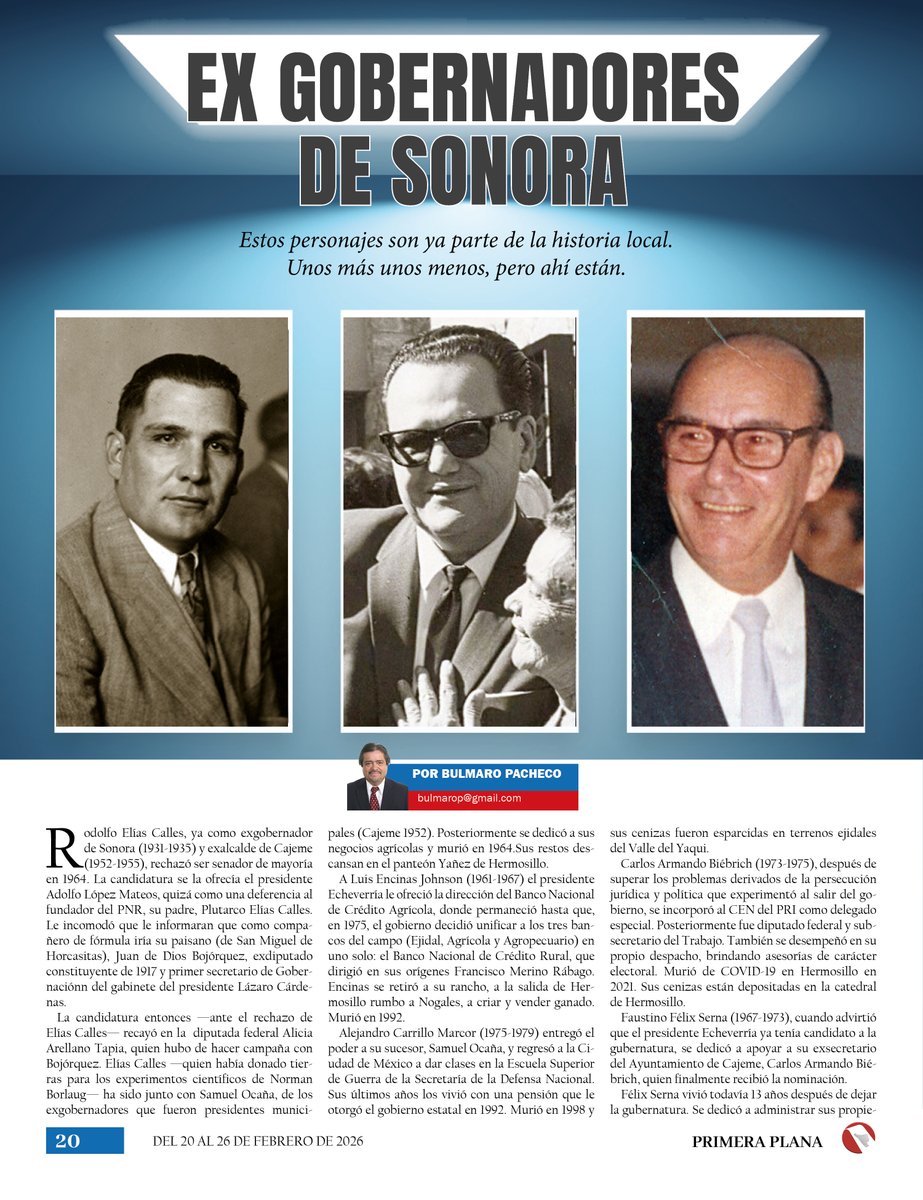 📰 Exgobernadores de Sonora: entre la historia y el retiro político 

De Abelardo L. Rodríguez a Claudia Pavlovich Arellano, los exgobernadores de Sonora forman parte ya del archivo político del estado. 

👉Son parte de la historia política sonorense. El juicio sobre su legado