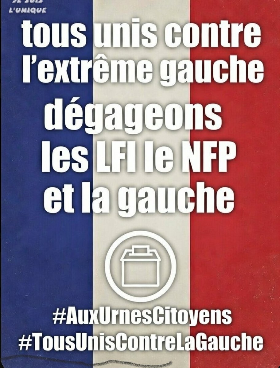 Après avoir voté pour Mitterrand pour Valéry Giscard d'Estaing pour Chirac pour Hollande pour Macron les Français comprennent que la gauche tue elle est corrompue elle est délinquante elle est responsable du chaos en France 🇲🇫 
Le mois prochain réveillez vous #AuxUrnesCitoyens