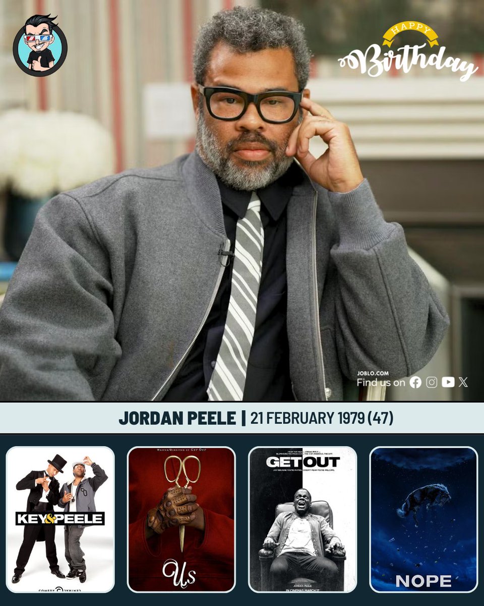 joblocom's tweet image. Jordan Peele turns 47 today! 🎂
 #JordanPeele #Filmmaker #GetOut #UsMovie #NopeMovie