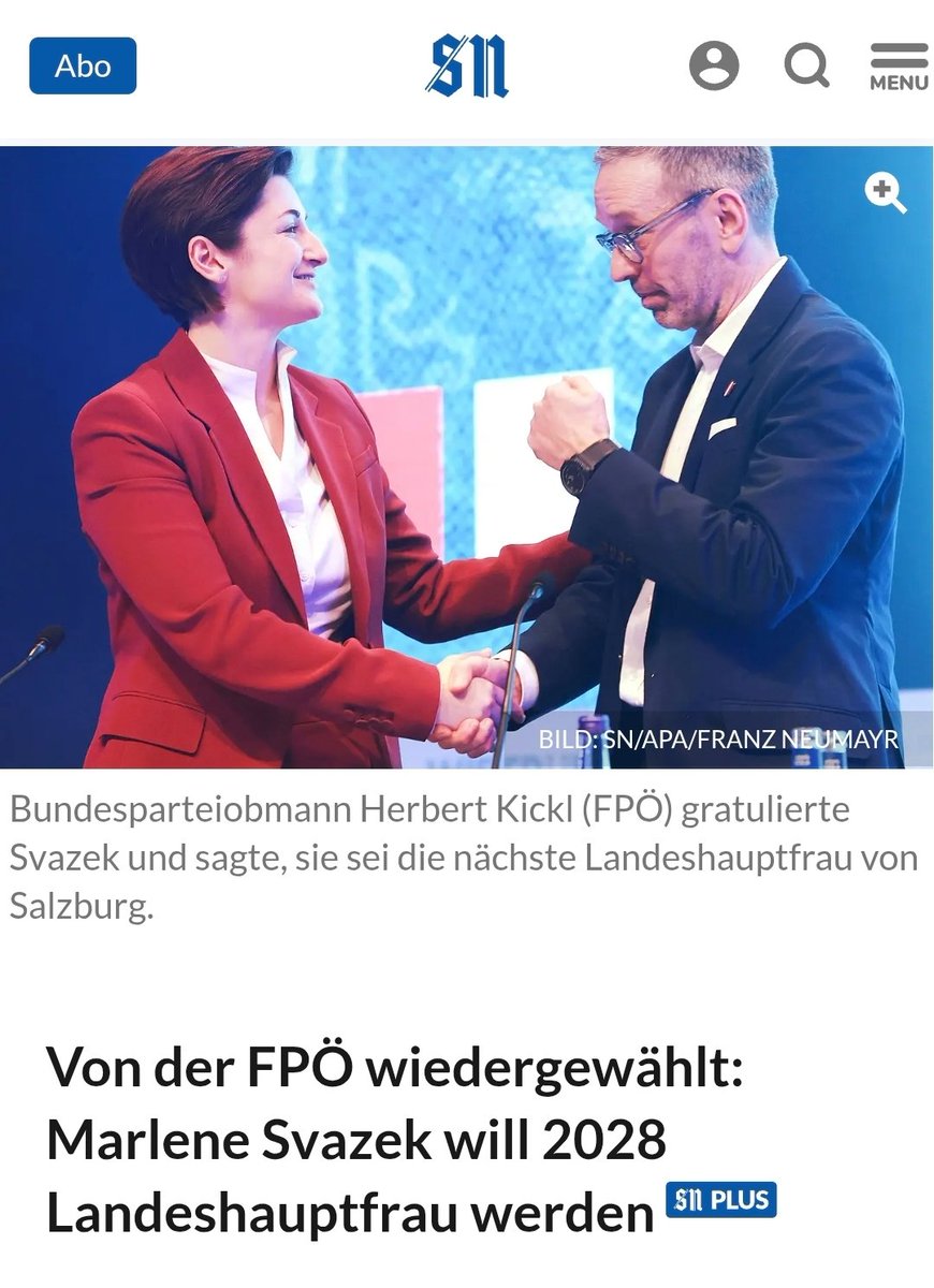 💙 Marlene #Svazek mit 95,86% wiedergewählt - #Kickl gratulierte.
💬 "Die beste #Salzburg|er #FPOE aller Zeiten."
💬 "Ich will unter allen Umständen verhindern, dass nach der Landtagswahl im Frühjahr 2028 Linke in der Salzburger Landesregierung sitzen."
sn.at/salzburg/chron…