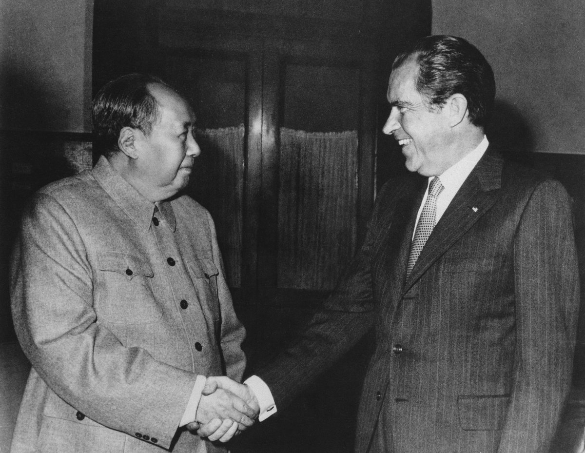BeschlossDC's tweet image. Soon after arriving Beijing, today 1972, Nixon is brought to meet Mao and this photograph is taken, which which few of the post-World War II generation could ever have imagined: