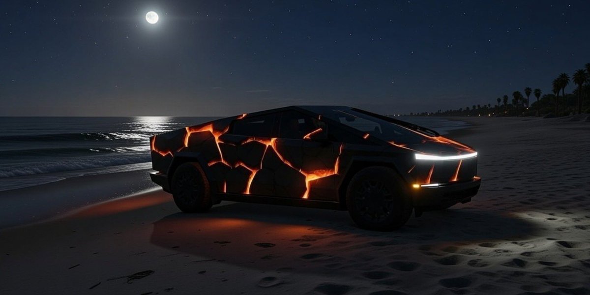 Let’s see your Cybertruck. This one, the orange glows at night!