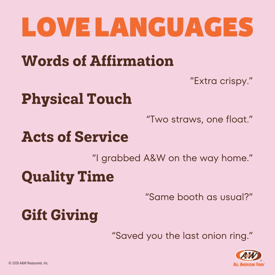 awrestaurants's tweet image. Some people say 'I love you.' Others say _____.

Tag someone who speaks your language. 🧡

#AWRestaurants #LoveLanguage #DateNight