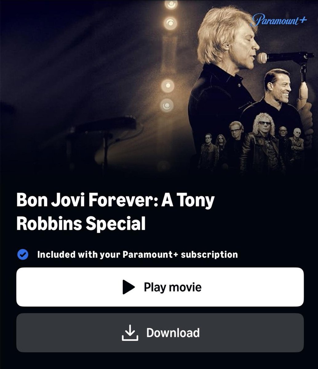BonJoviTalk's tweet photo. Bon Jovi Forever: A Tony Robbins Special is now available on Amazon Prime/Paramount+ https://t.co/QO1Re93LVb