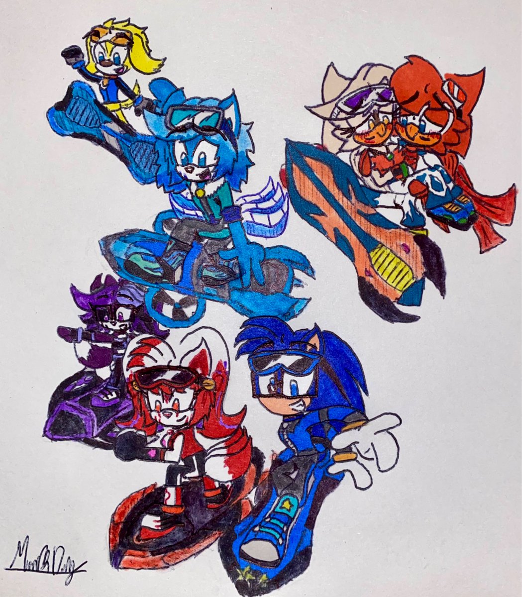 Art Request for <a href="/StarGamer54kid/">MarioStar</a> 
Ethan goes for ride with <a href="/markfox727/">🌸🍓Mark The Kitsune Fox-cat🍓🌸 & Kitsune Markfox</a> <a href="/RachelTheInklin/">💜RachelTheHedgeFox 💜🦊🦔 // TEAM GALAXY</a> <a href="/FrancescoF48041/">🦊🩵💙Francesco dark blue crystal kitsure 🦊💙🩵</a> Nate, Riley &amp; Marcus on their boards and gear to celebrate 20 years of Riders 🏄‍♂️ 
Nate &amp; Riley belongs to <a href="/Megabeast6854/">Nathaniel the Falcon</a> 
#SonicOC #SonicRiders