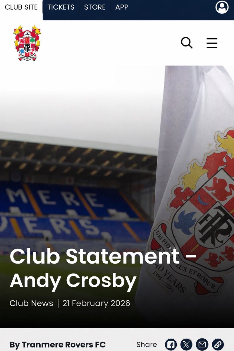 Hate to say it as like Crosby as a bloke, he did a brilliant job last season, however I think it’s time we see the corner flag statement - even made it for our social media team to save them a job #trfc #tranmere #tranmererovers #SWA
