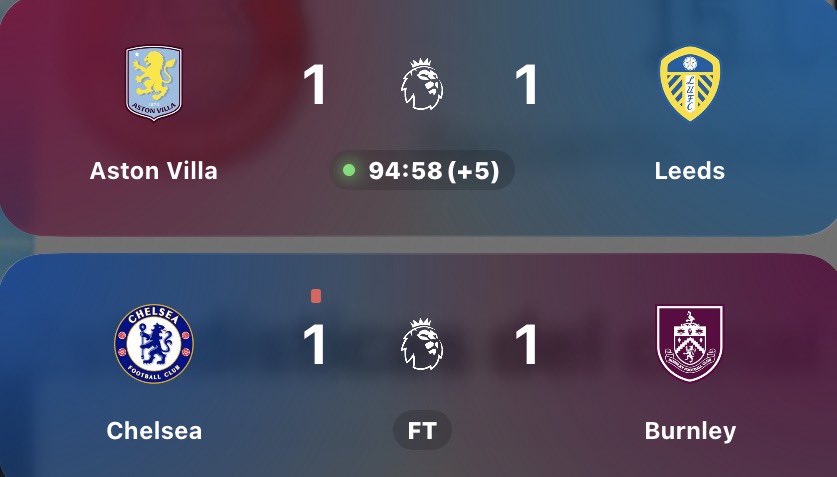 Empató Chelsea.
Empató Aston Villa.

A ganar el lunes y FELIZ SÁBADO PARA TODOS 🫡❤️‍🔥