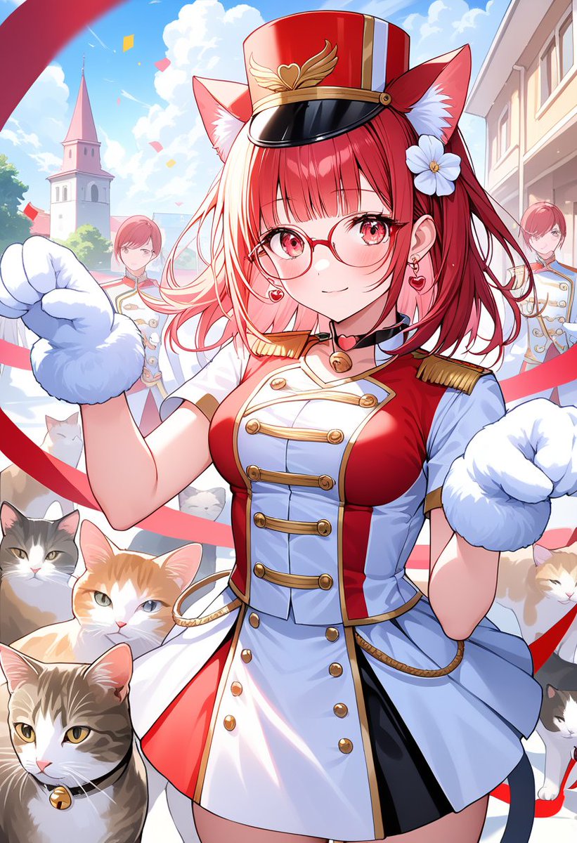 ニャンニャンニャンねこ #AIイラスト パレード風ねこみみちゃん🐱🐾