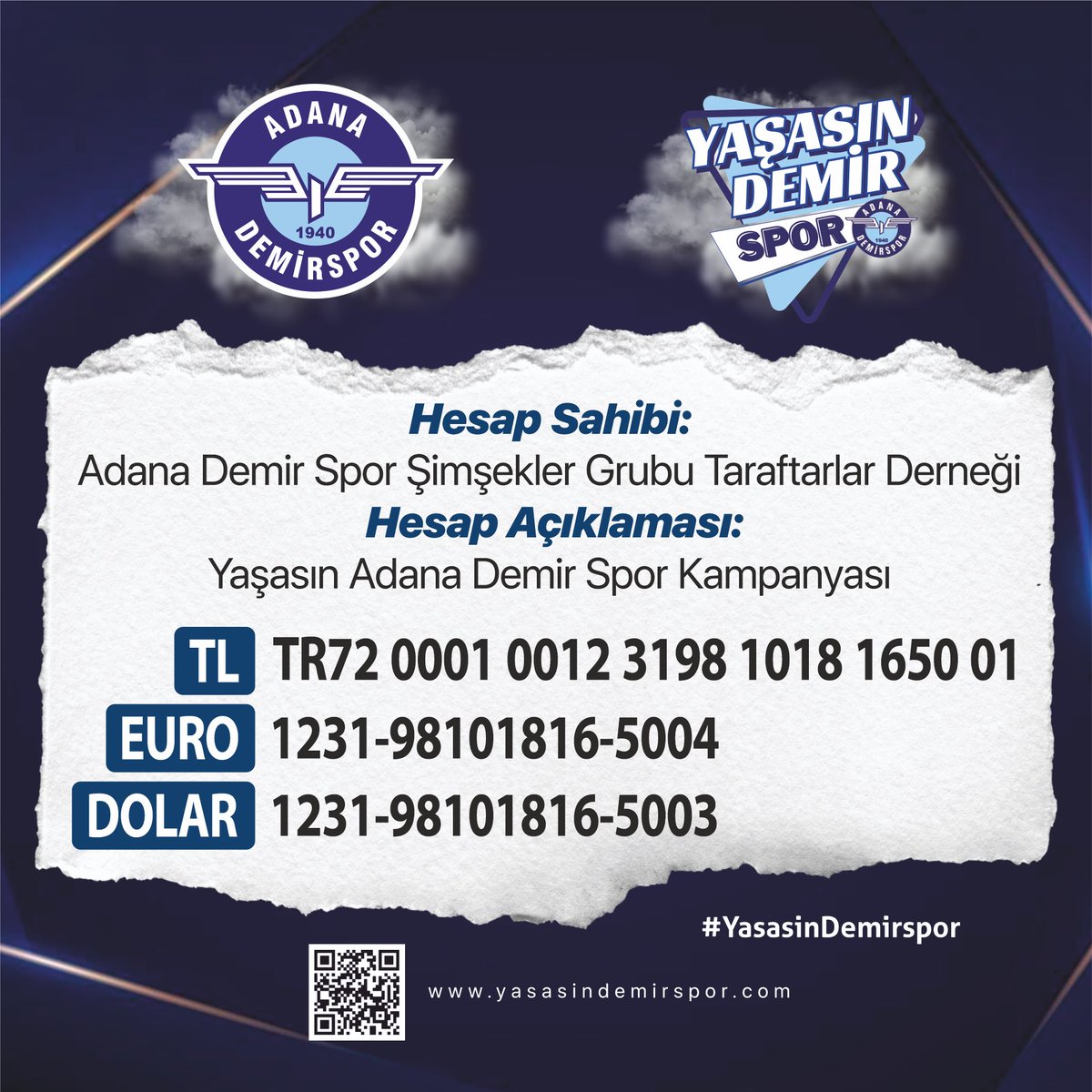 Halkin_Takimi's tweet photo. Kampanyamıza bağış yolu ile destek olmak isteyenler için IBAN numalarımız ektedir.
#YasasinDemirspor https://t.co/jrpNohg9oS